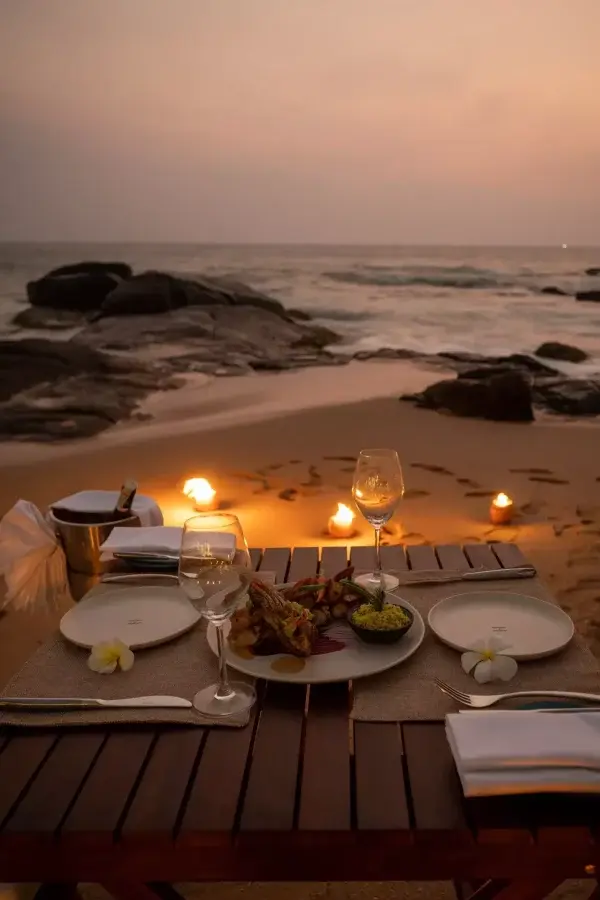 Romantic beachside dinner.