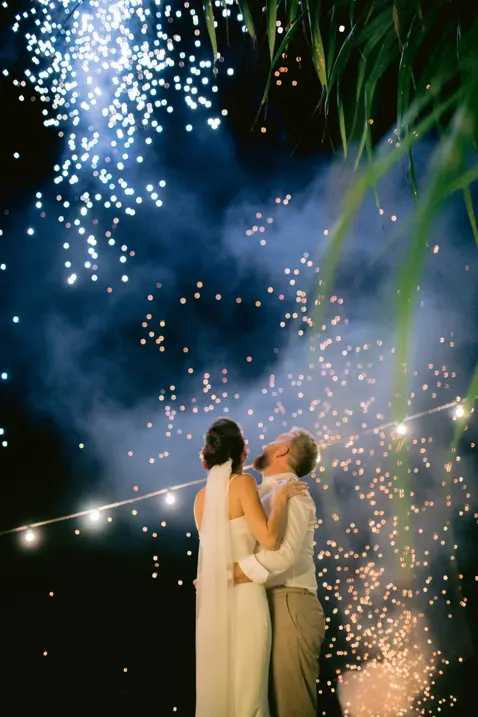Ahu bay wedding with fireworks