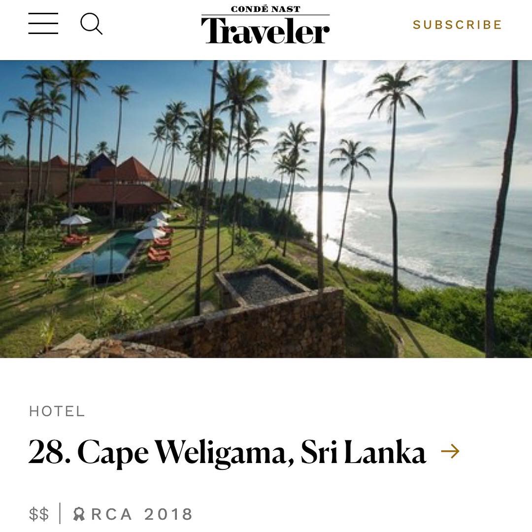 Best Resorts in the World as No 28, by Conde Nast Traveler